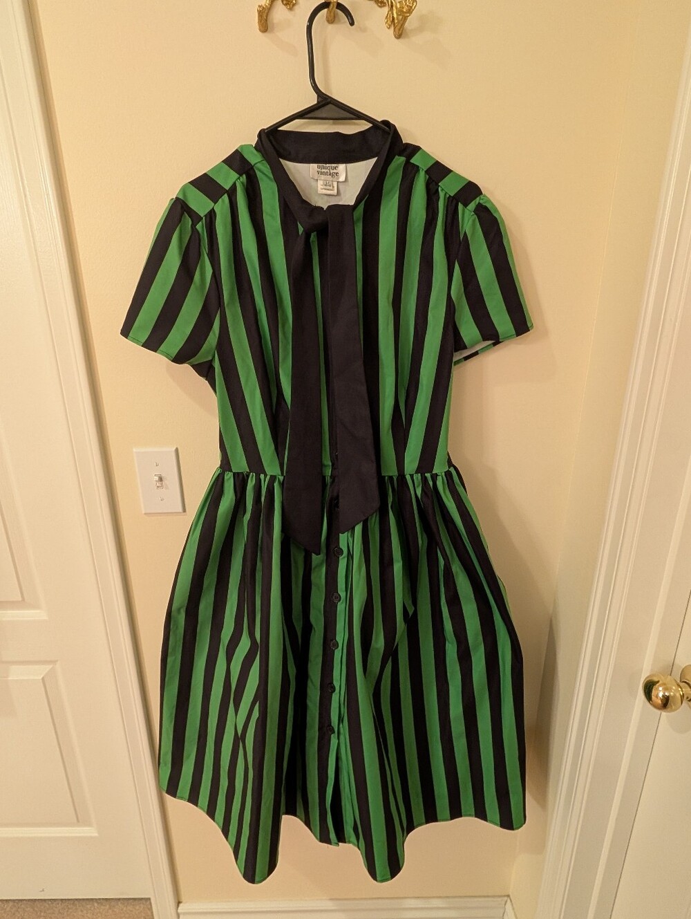 Unique Vintage | Green And Black Striped Dress